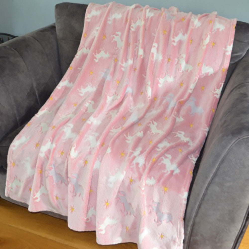 Buddy & Barney Majestic Glow in The Dark Unicorn Blanket - Soft Fleece Throw for Kids & Adults - Perfect for Bedroom, Movie Nights & Cozy Gift Ideas