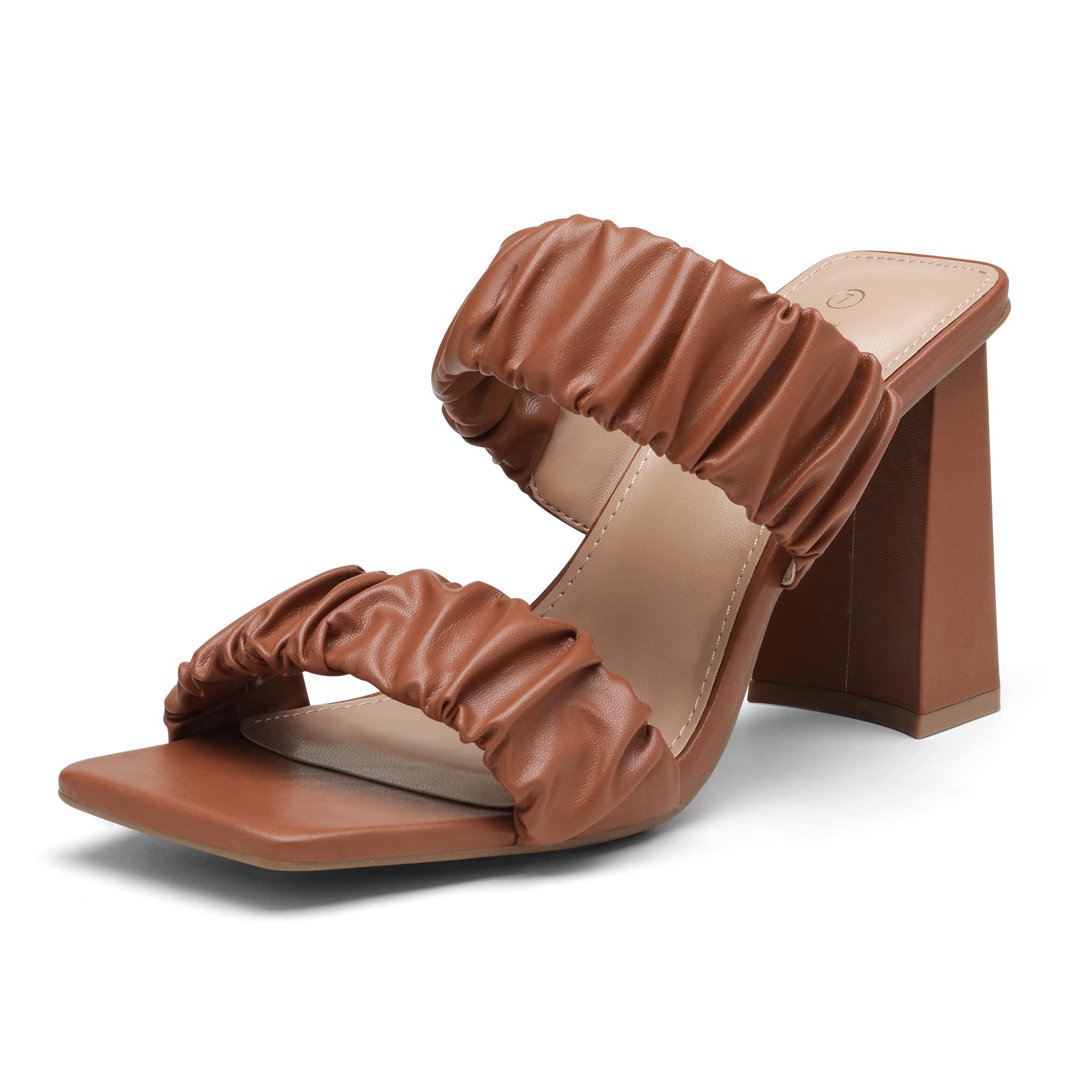 DREAM PAIRS Women's Chunky Block Heels - Square Toe Slip On Mules with Open-Toe Strap Sandals | Comfortable Pumps for Work, Party & Night Out