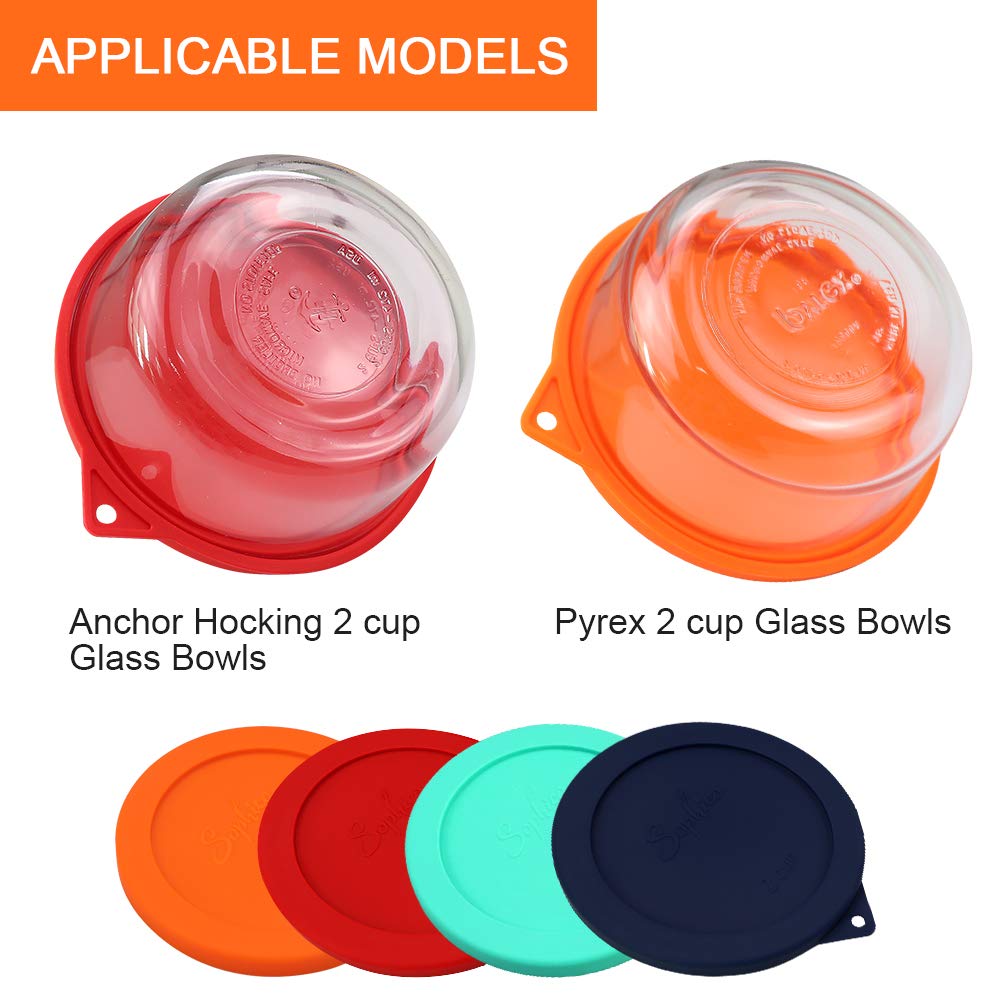 Sophico 2 Cup Round Silicone Storage Cover Lids - 4 Pack, Red-Orange | Replacement for Anchor Hocking & Pyrex 7200-PC Glass Bowls (Container Not Included) | Perfect for Food Storage, Meal Prep, and Microwave Use