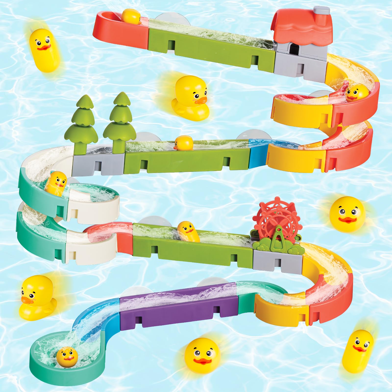 Duck Slide Bath Toys for Kids Ages 3-8 | 51 PCS DIY Building Kit | Fun Bathtub & Pool Time Play Set | Perfect Birthday Gift for Toddlers & Preschoolers