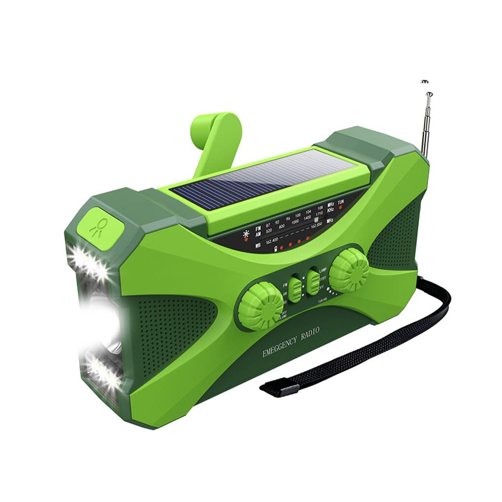 Budiniao Emergency Hand Crank Solar Radio with Phone Charger - Portable Waterproof AM/FM/NOAA Weather Radio, Flashlight & Power Bank for Camping, Hiking & Outdoor Survival (Green)