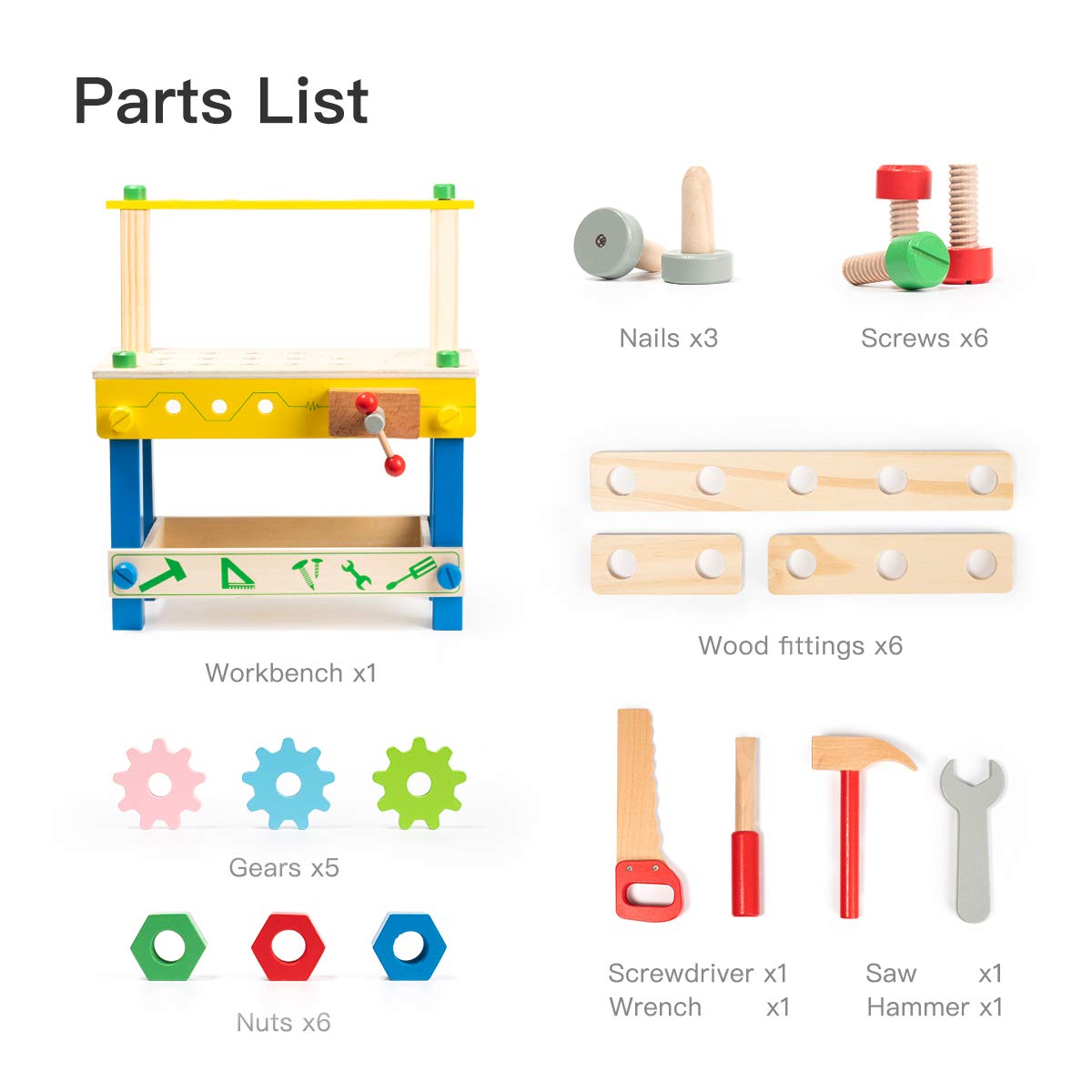 ROBUD Solid Wood Kids Tool Stand Set - Wooden Workbench Toy for Toddlers & Children Ages 3+ | Perfect Birthday Gift for Boys & Girls | Pretend Play, DIY Projects & Early Learning Activities