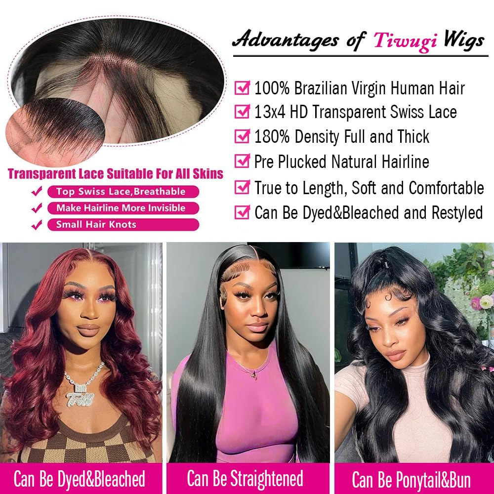 13x4 HD Lace Front Body Wave Human Hair Wigs for Women - 180% Density Glueless Wig with Pre-Plucked Hairline (34 Inch) - Perfect for Daily Wear, Parties, and Special Occasions