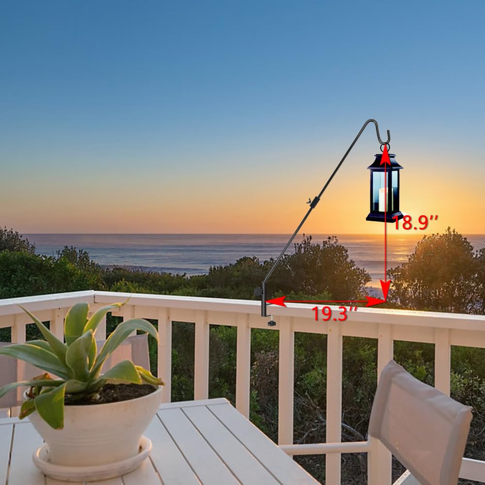 FEED GARDEN 31 Inch Heavy Duty Deck Hook - Non-Slip Clamp with 360° Swivel for Bird Feeders, Planters & Outdoor Decor (2 Pack) | Perfect for Hanging Lanterns, Wind Chimes & Suet Baskets on Porch, Deck or Garden