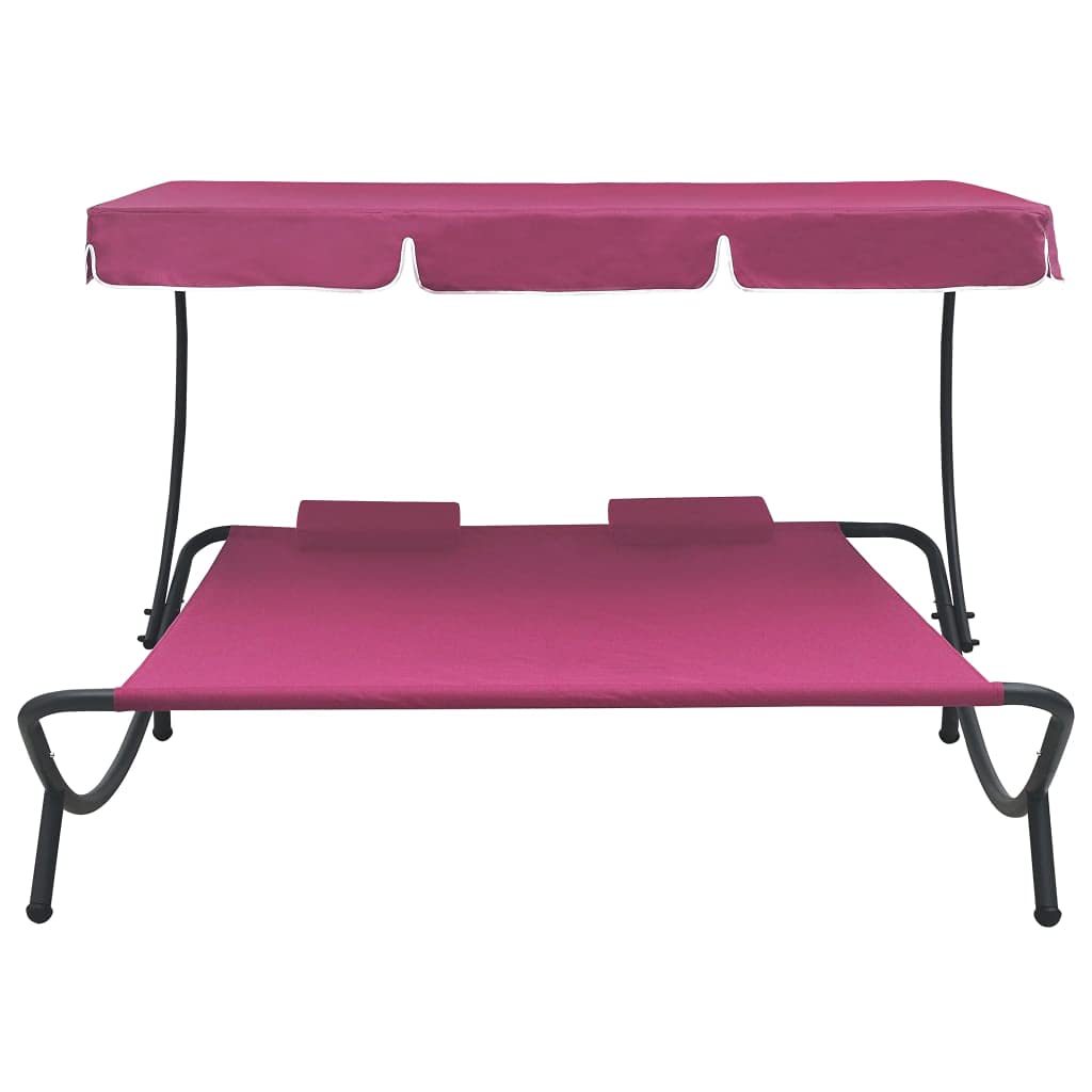 **vidaXL Outdoor Double Lounge Bed with Canopy & Pillows - Powder-Coated Steel Frame, Water-Resistant Oxford Fabric - Pink Patio Furniture for Poolside, Garden, or Backyard Relaxation**