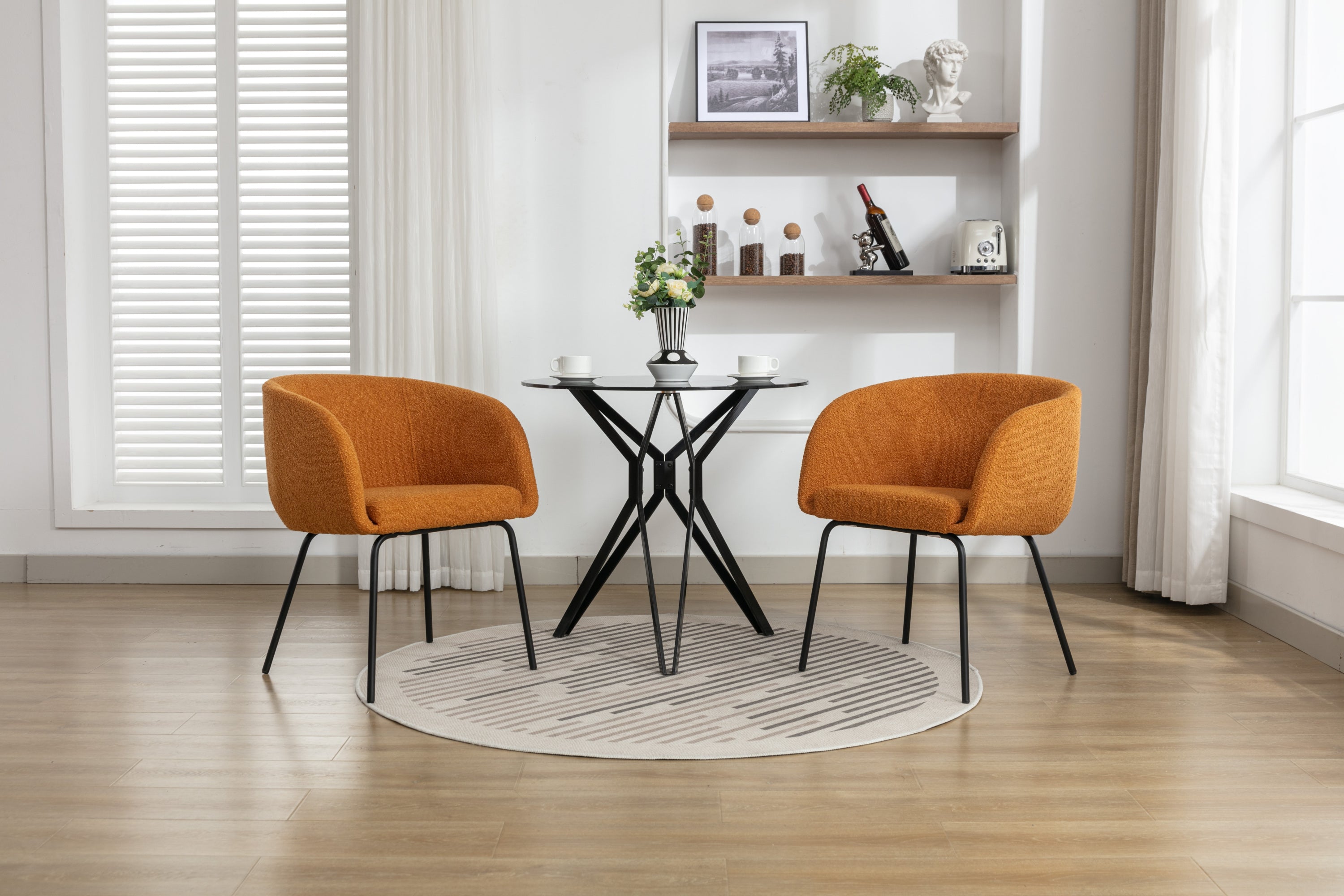 Boucle Fabric Dining Chairs with Black Metal Legs - Set of 2, Ginger - Modern Kitchen & Dining Room Accent Chairs for Home Decor