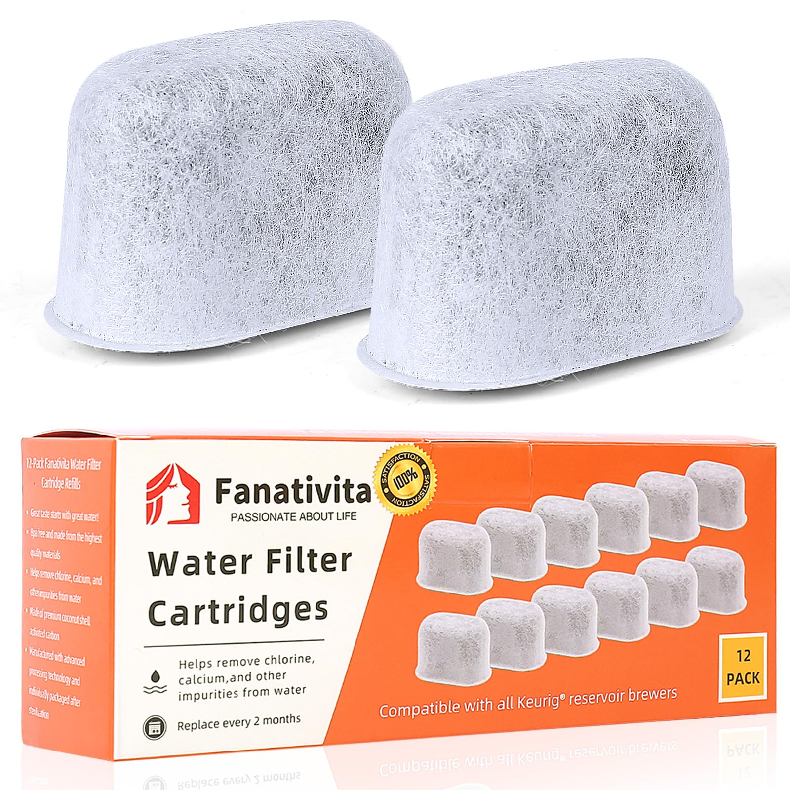 Fanativita 12-Pack Keurig Water Filter Replacement Cartridges - Compatible with All Keurig Coffee Makers (2-Year Supply) | Perfect for Home, Office & Commercial Use | Improves Coffee Taste & Machine Performance