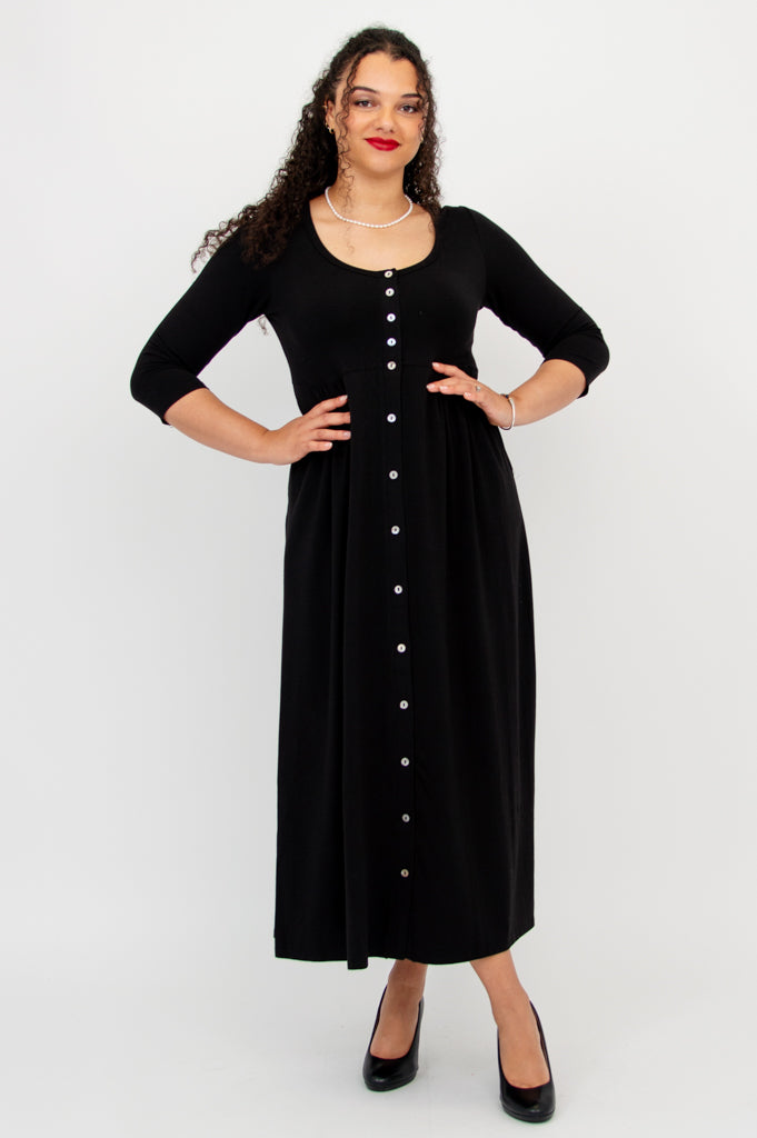 Liane 3/4 Sleeve Bamboo Dress for Women - Soft & Breathable Black Summer Dress - Perfect for Casual Outings, Beach Vacations & Office Wear