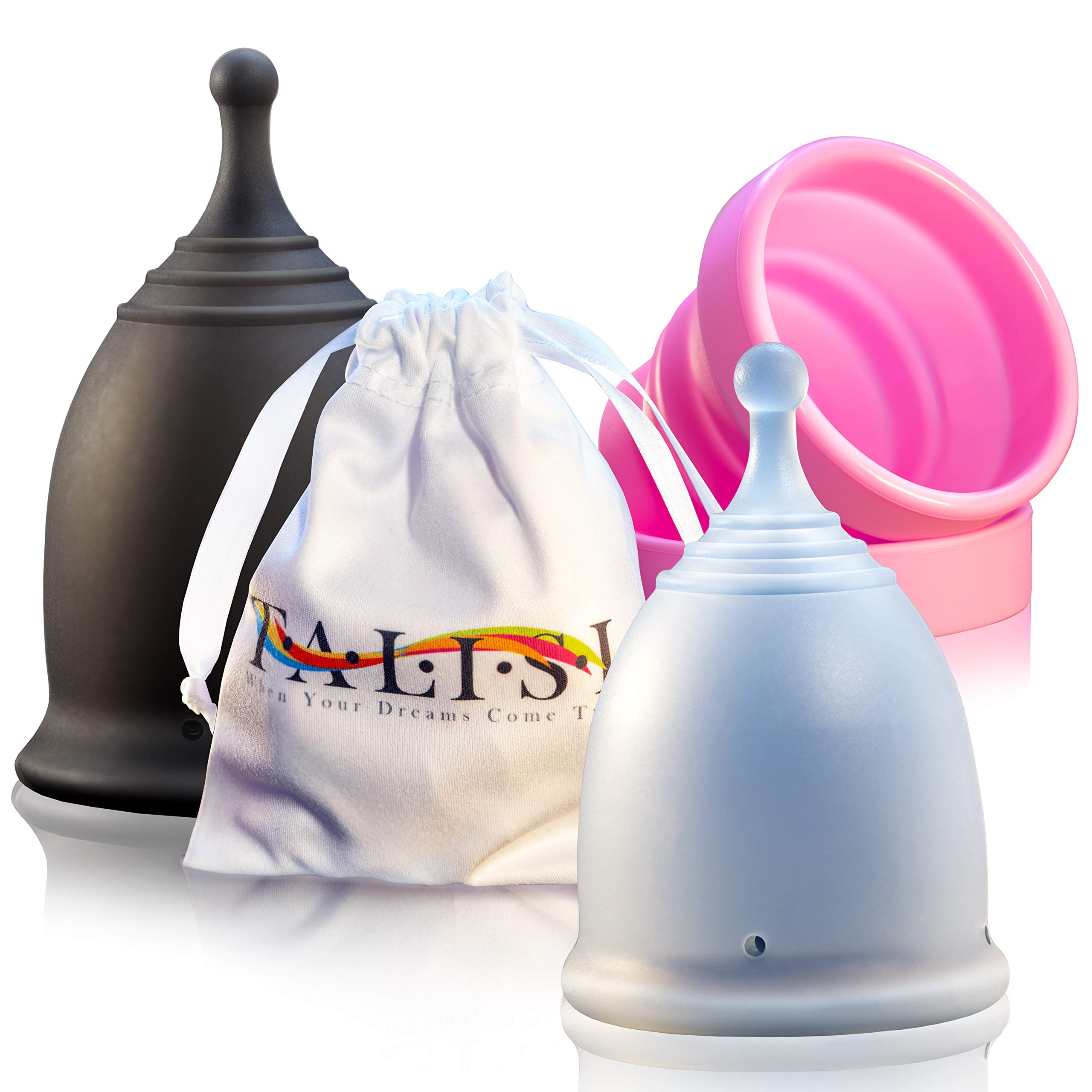 **Talisi Reusable Menstrual Cup Set - Soft Silicone Foldable Period Cup with Sterilizer Case - Eco-Friendly Alternative to Tampons & Pads - Small & Large Sizes for Light & Heavy Flow - Perfect for Travel, Gym & Active Lifestyles**
