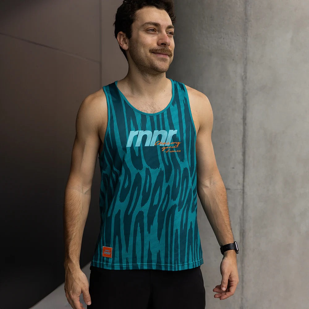 Men's All Out Singlet - Dri-FIT Moisture Wicking Workout Shirt (Cheetah Print Teal) for Gym, Running & Cross Training