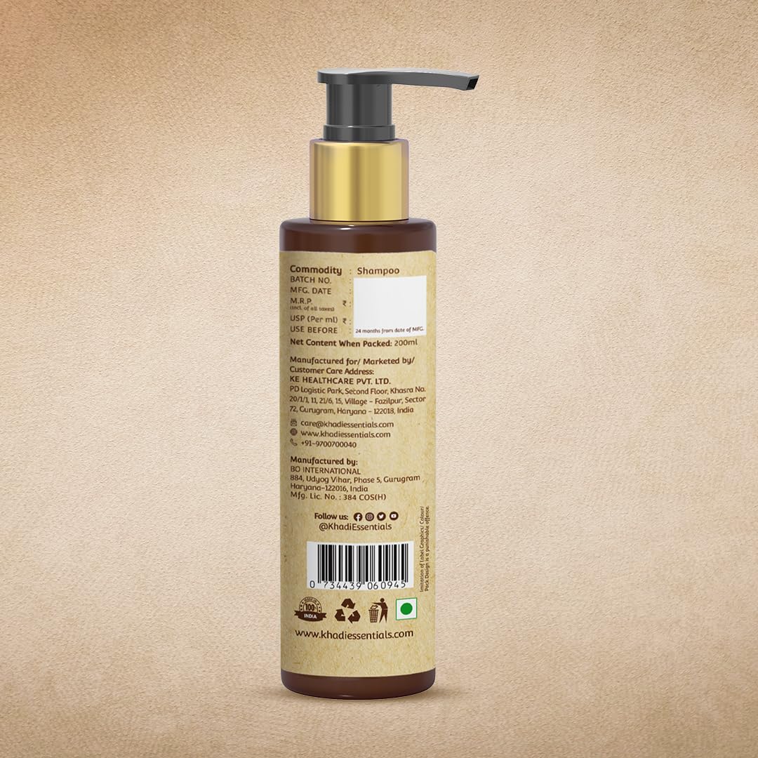 Khadi Essentials Luxurious Black Seed Oil & Red Onion Hair Shampoo 200ml - Natural Hair Growth Treatment for Hair Loss Control with Jaborandi & Vitamin E | SLS & Paraben Free | Revitalizes Thin & Damaged Hair for Daily Nourishment