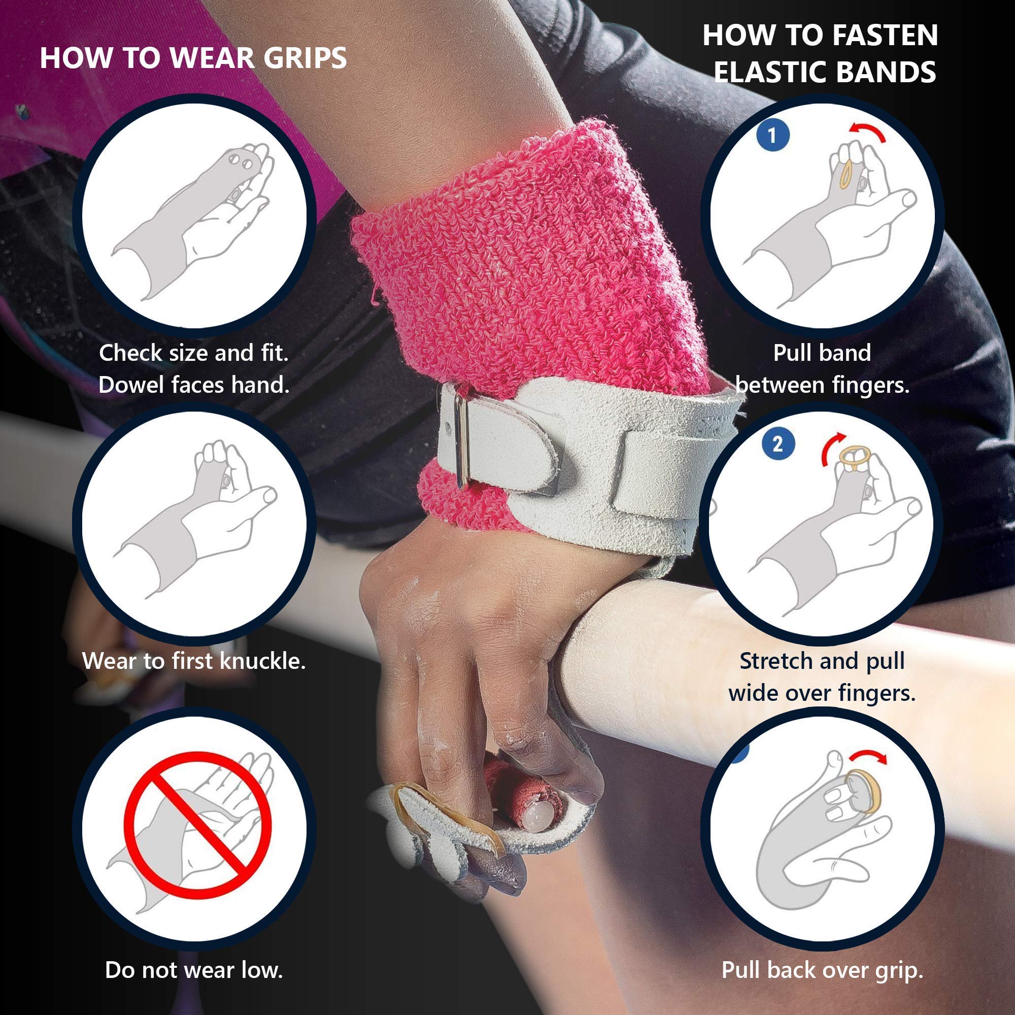 Premium Women's Uneven Bar Gymnastics Grips - USA-Made Leather Hook & Loop Training Grips for Gymnasts (Size 00/5.3/8