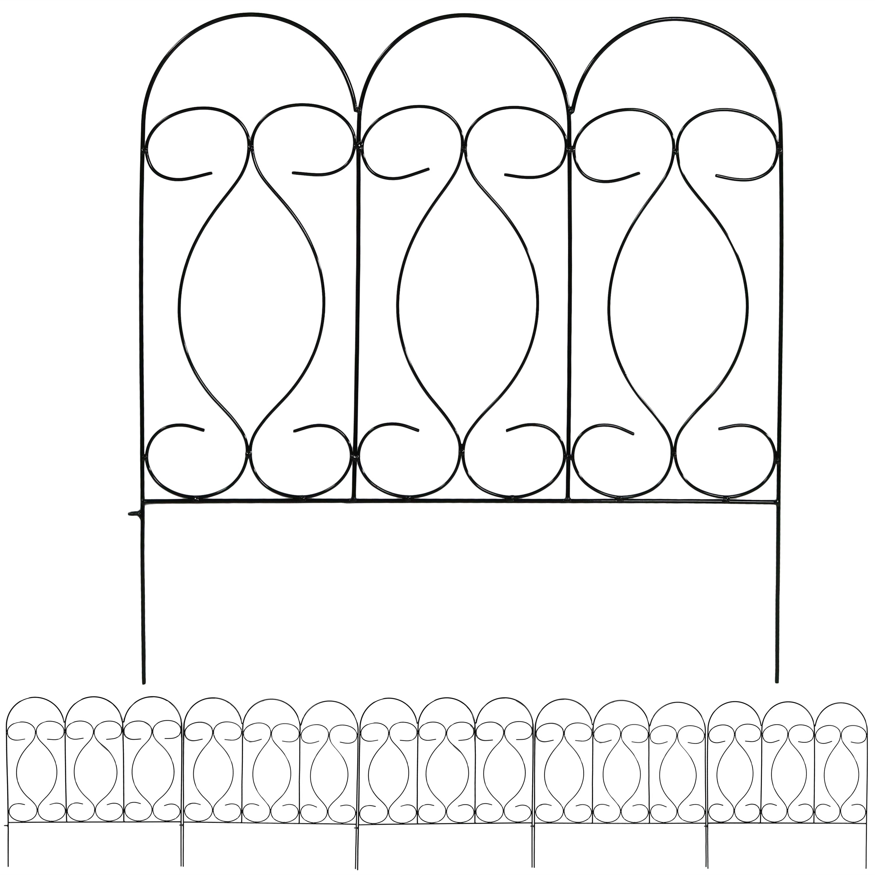 5-Piece Traditional Garden Border Fence Set by Sunnydaze - 10' Overall Length for Yard, Flower Bed & Landscape Edging