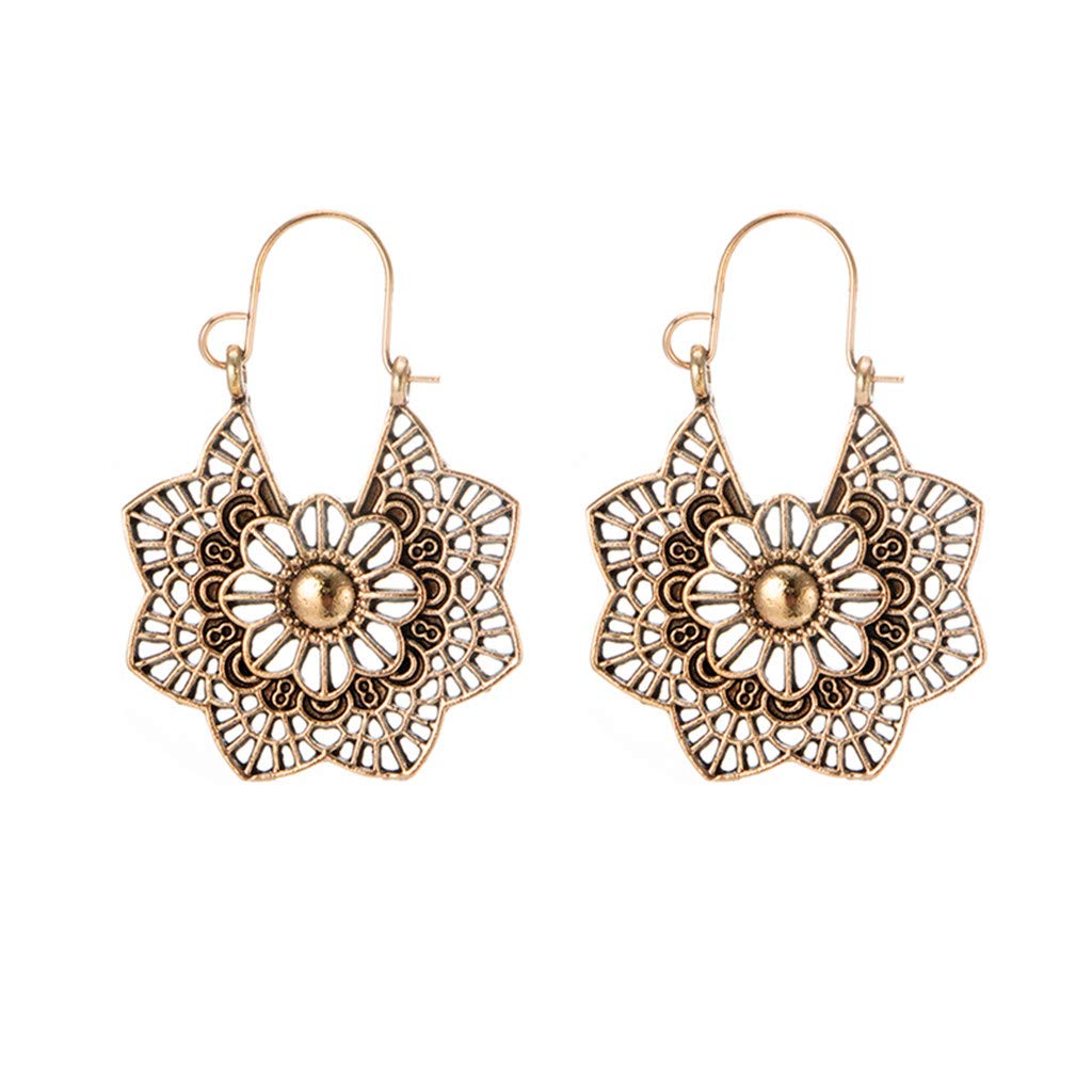 Stylish Alloy Flower Openwork Vintage Geometric Earrings for Women - Dainty Gold Jewelry for Everyday Wear, Parties & Special Occasions