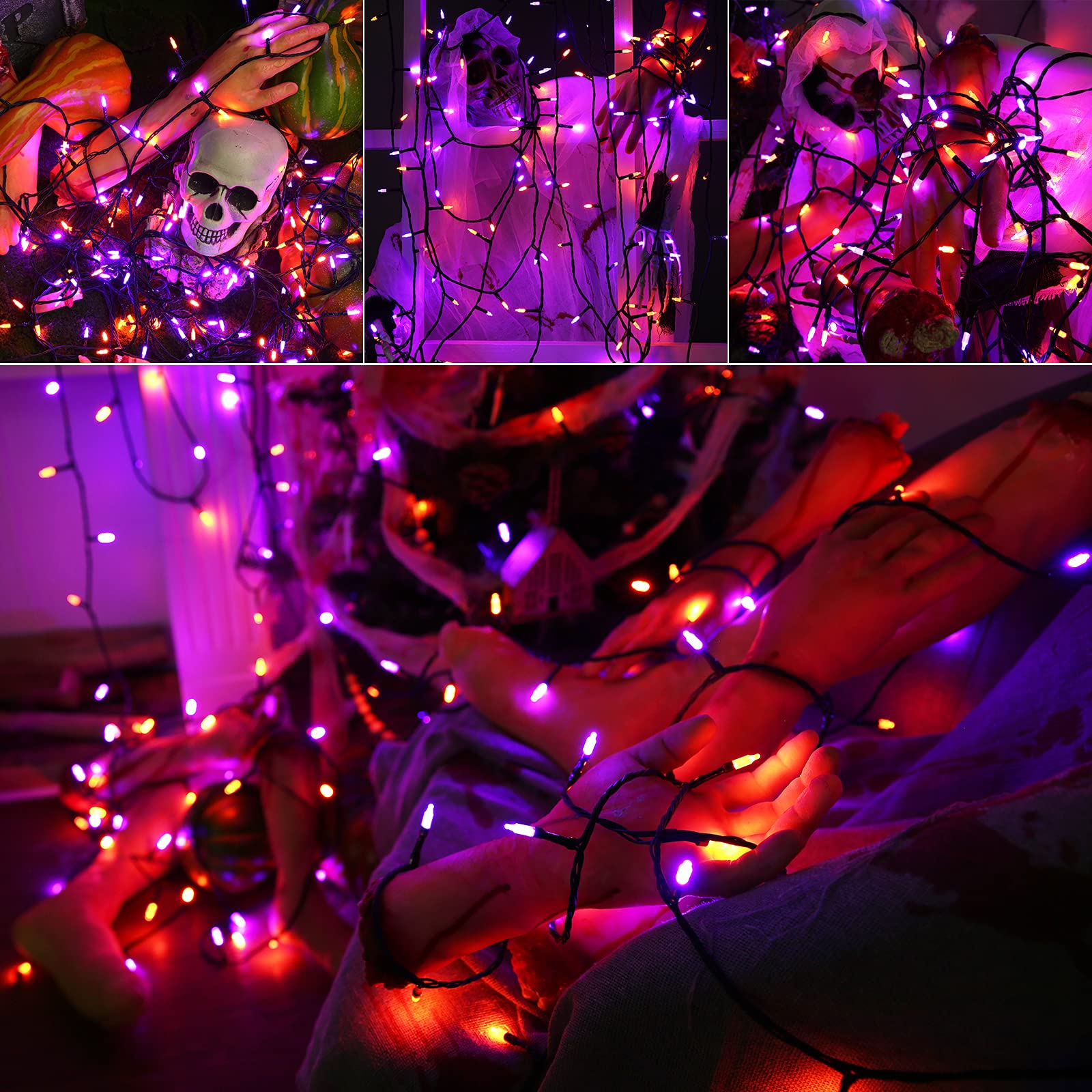 Lyhope 66ft 200 LED Halloween String Lights - Orange & Purple Connectable Outdoor/Indoor Lights with 8 Modes & Timer - Perfect for Home Decor, Halloween Parties, Carnival Events, and Seasonal Celebrations