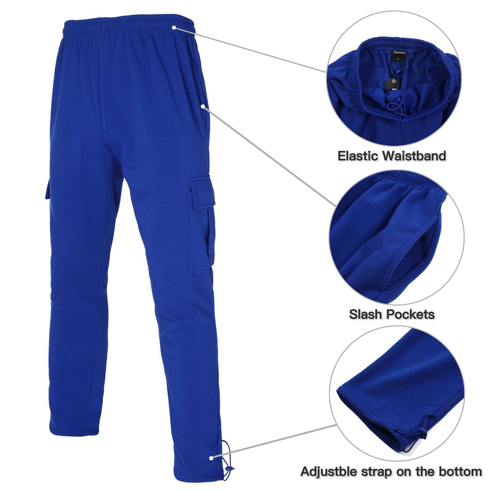 Men's Fleece Cargo Sweatpants - Comfortable Running Jogger Pants with Pockets for Big & Tall (Sizes M-5XL) - Perfect for Gym, Casual Wear & Outdoor Activities