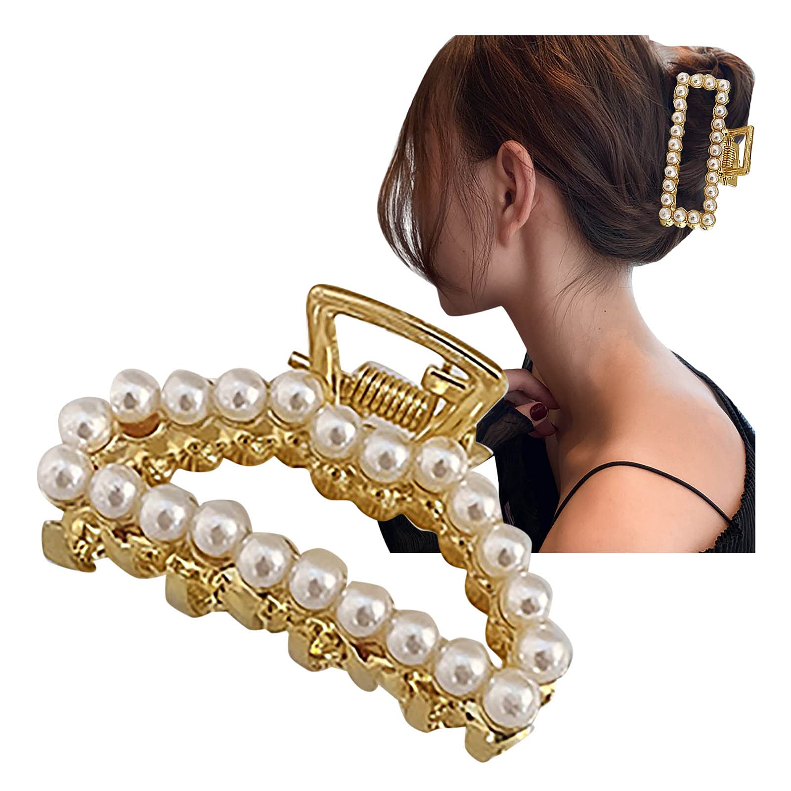 Elegant Pearl Hair Claw Clips for Women - Large Metal Hair Clamps, Barrettes & Hairpins - Perfect for Parties, Weddings & Everyday Styling