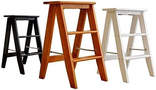 OKUOKA Multi-Functional 3-Tier Wooden Step Stool for Adults - Foldable Ladder Stool, Solid Wood Home Step Stool for Kitchen, Bathroom, and Storage Use