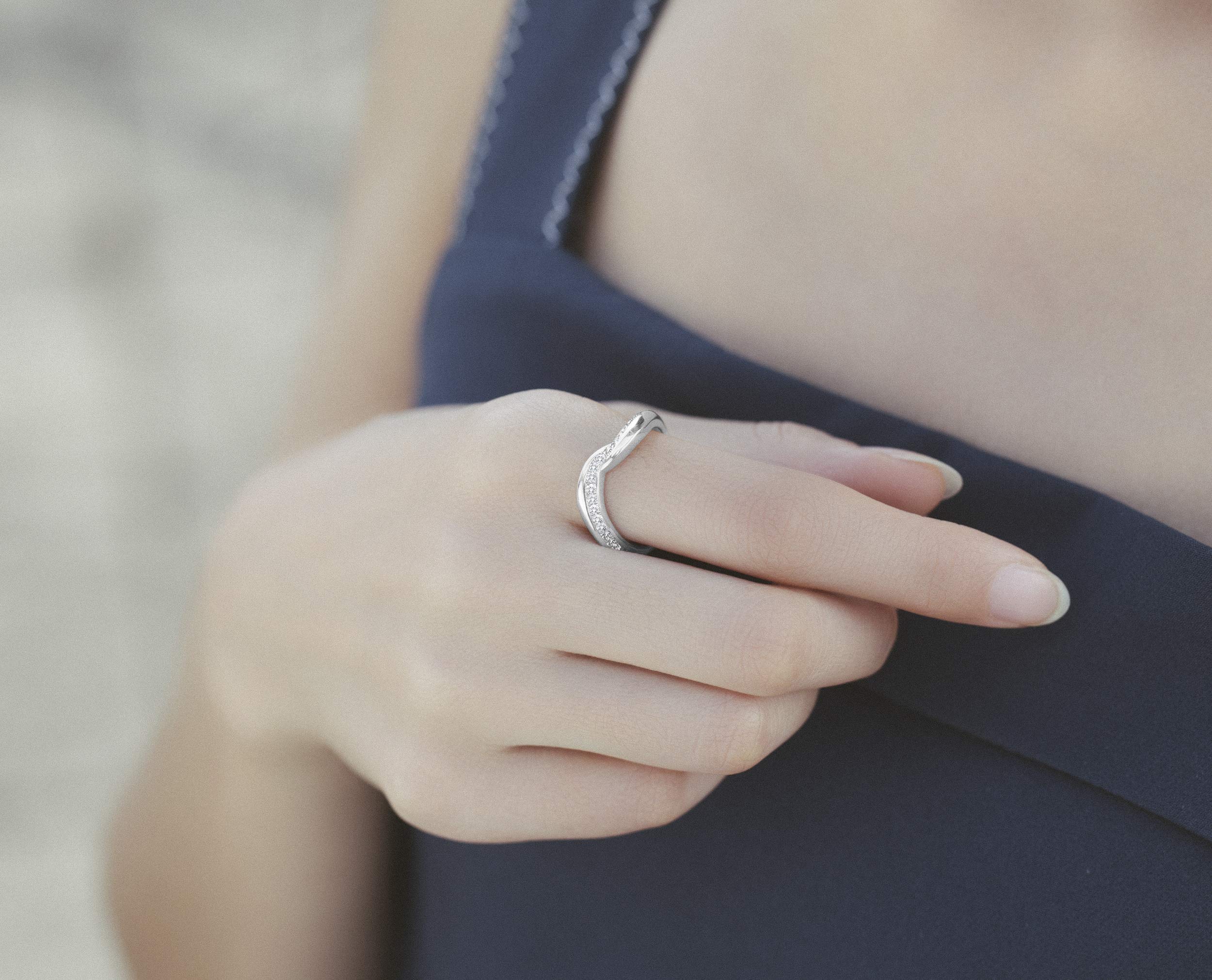 14K White Gold Swirl Eternity Ring with Pave Diamonds - April Birthstone Wedding Band & Engagement Ring for Women | Unique Minimalist Jewelry Gift for Anniversary, Valentine's Day & Special Occasions