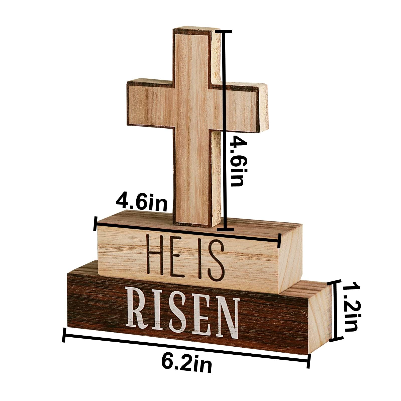 3-Piece Easter Home Decor Set - HE is Risen Wooden Cross Table Signs, Christian Religious Block Signs for Farmhouse & Rustic Tiered Tray Decorations | Perfect for Easter Gifts, Church Events & Spring Home Decor