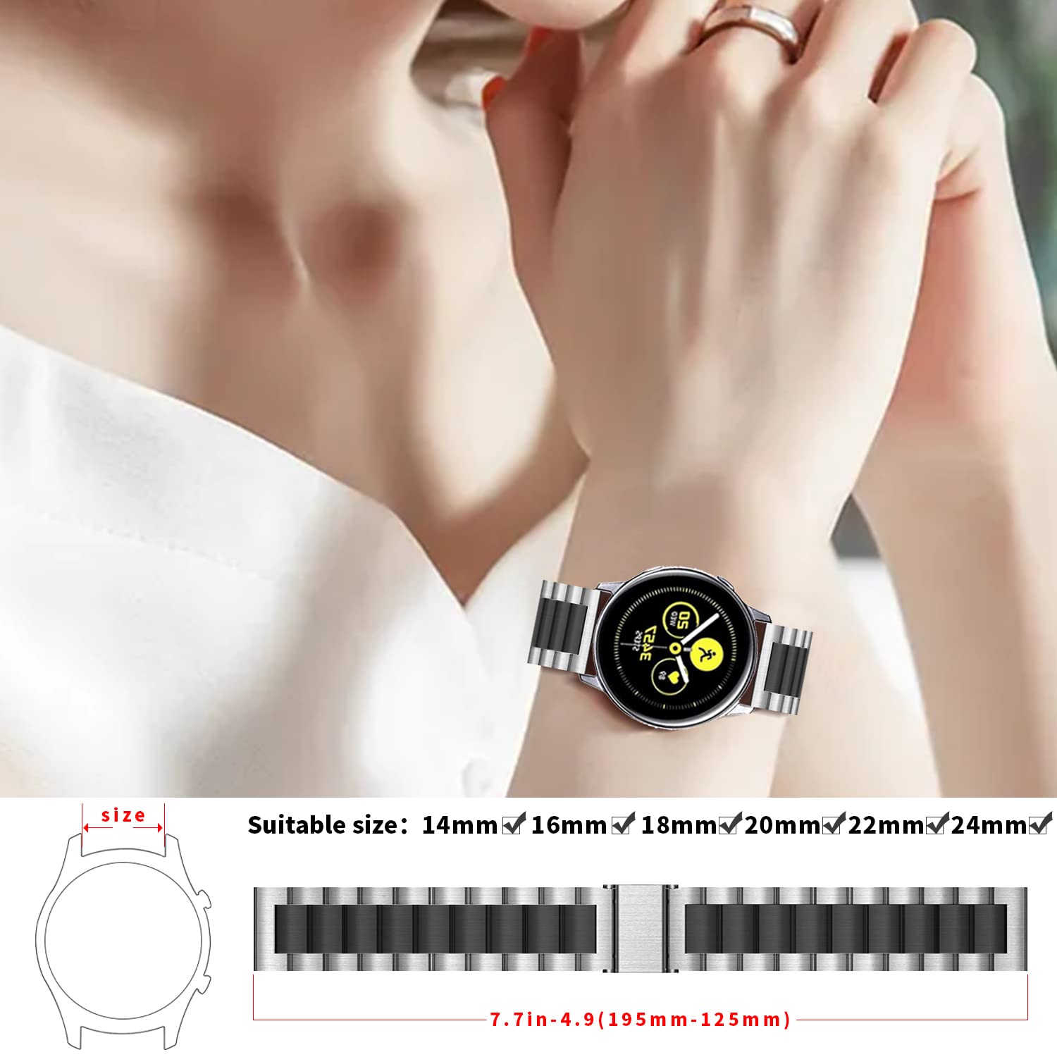 Premium Stainless Steel Apple Watch Band 14mm 16mm 18mm 20mm 22mm 24mm - Quick Release Luxury Metal Watch Strap for Men & Women - Perfect for Workouts, Office & Everyday Wear