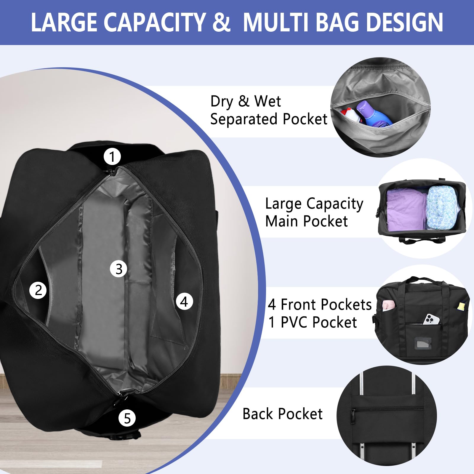 92L Expandable Rolling Duffel Bag with Silent Wheels & Hidden Pull Rod - Triple Expansion Design for Large Storage - Foldable Travel Luggage for Moving, Emigration & Storage - Perfect for Air Travel, Road Trips & Long-Term Packing