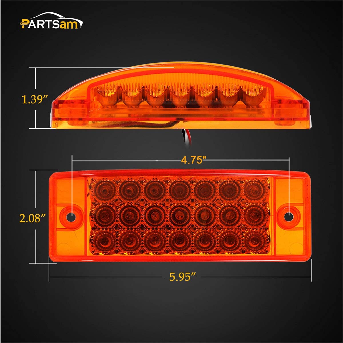 Partsam 12Pcs 2x6 Inch Amber LED Rectangular Truck Trailer Marker Lights - Waterproof 12V Surface Mount with Reflectors, 21 Diodes for Semi Trailers, Boats & RVs - Durable Lighting for Night Visibility & Safety