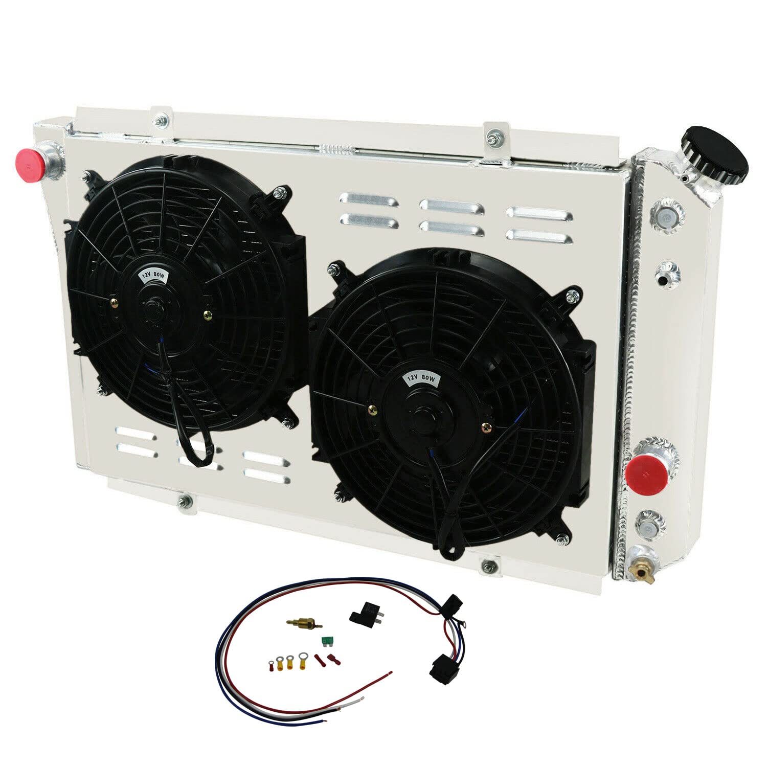 High-Performance 4-Row Aluminum Radiator for 1984-1990 Chevy Corvette C4 & 1982-2002 S10/S-10 Blazer V8 Conversion 5.7L - Includes Shroud Fan & Relay - Perfect for Engine Cooling & Performance Upgrades