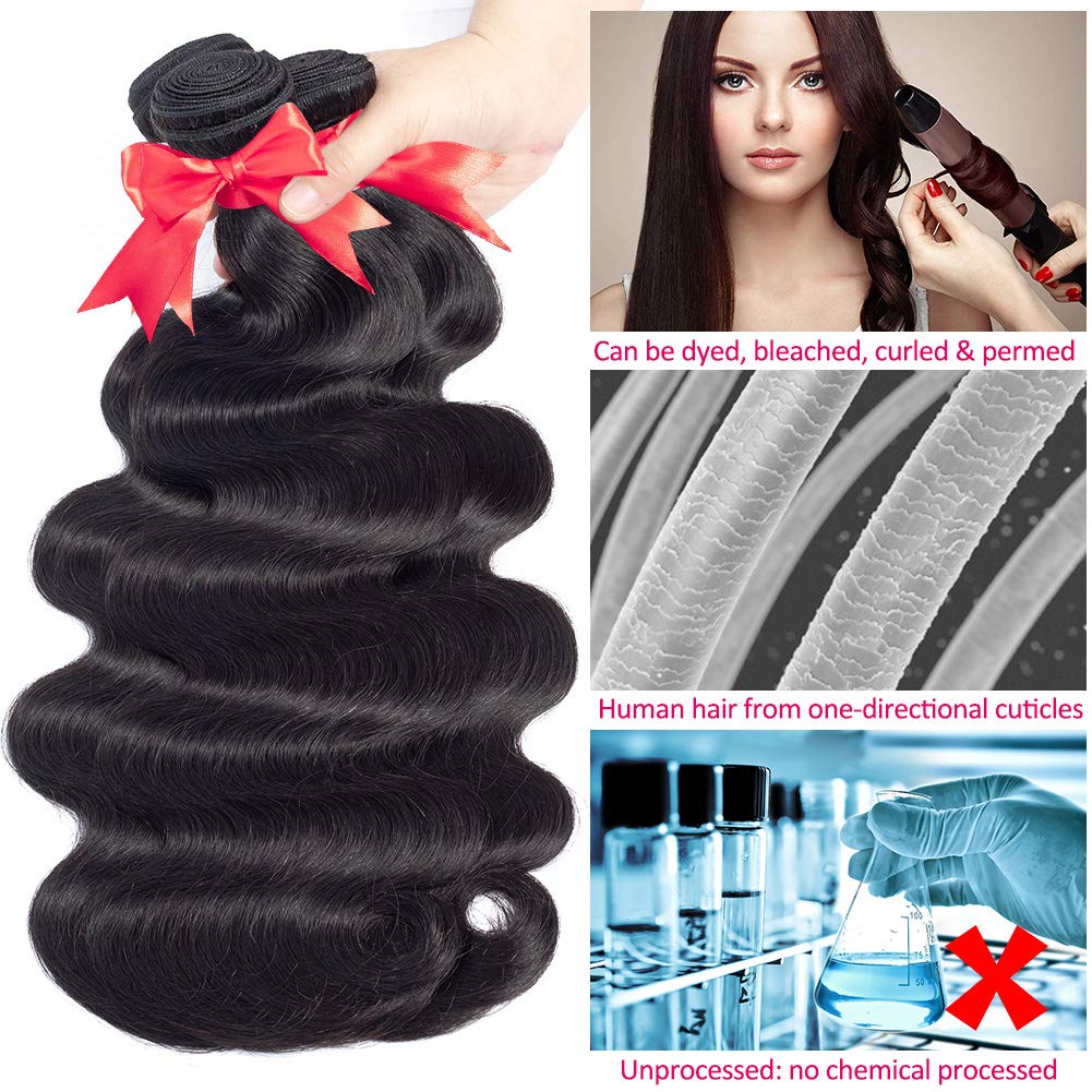 9A Brazilian Human Hair Body Wave Weft - 3 Bundles 100% Unprocessed Virgin Remy Hair Extensions - Black Color (18