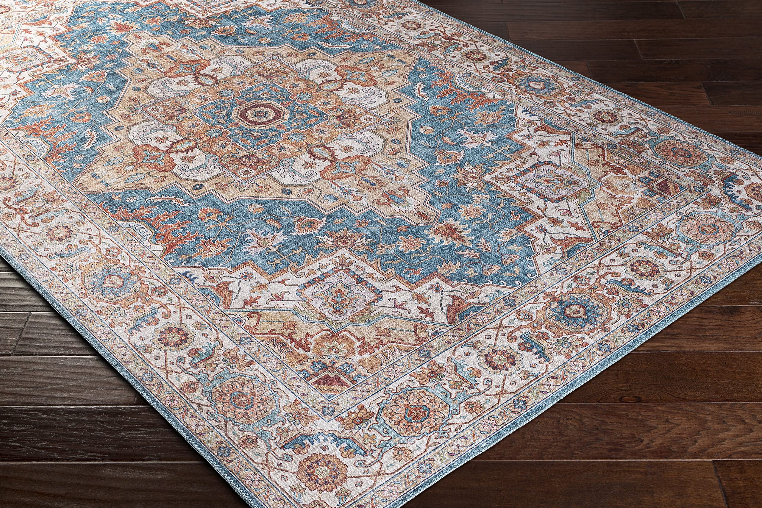 Mark&Day 9x12 Loon Traditional Burnt Orange Area Rug - Handmade Non-Slip Living Room Carpet, Blue Brown Kitchen Rug, Bedroom Floor Mat (9'x12') - Perfect for Home Decor, Dining Room & High Traffic Areas