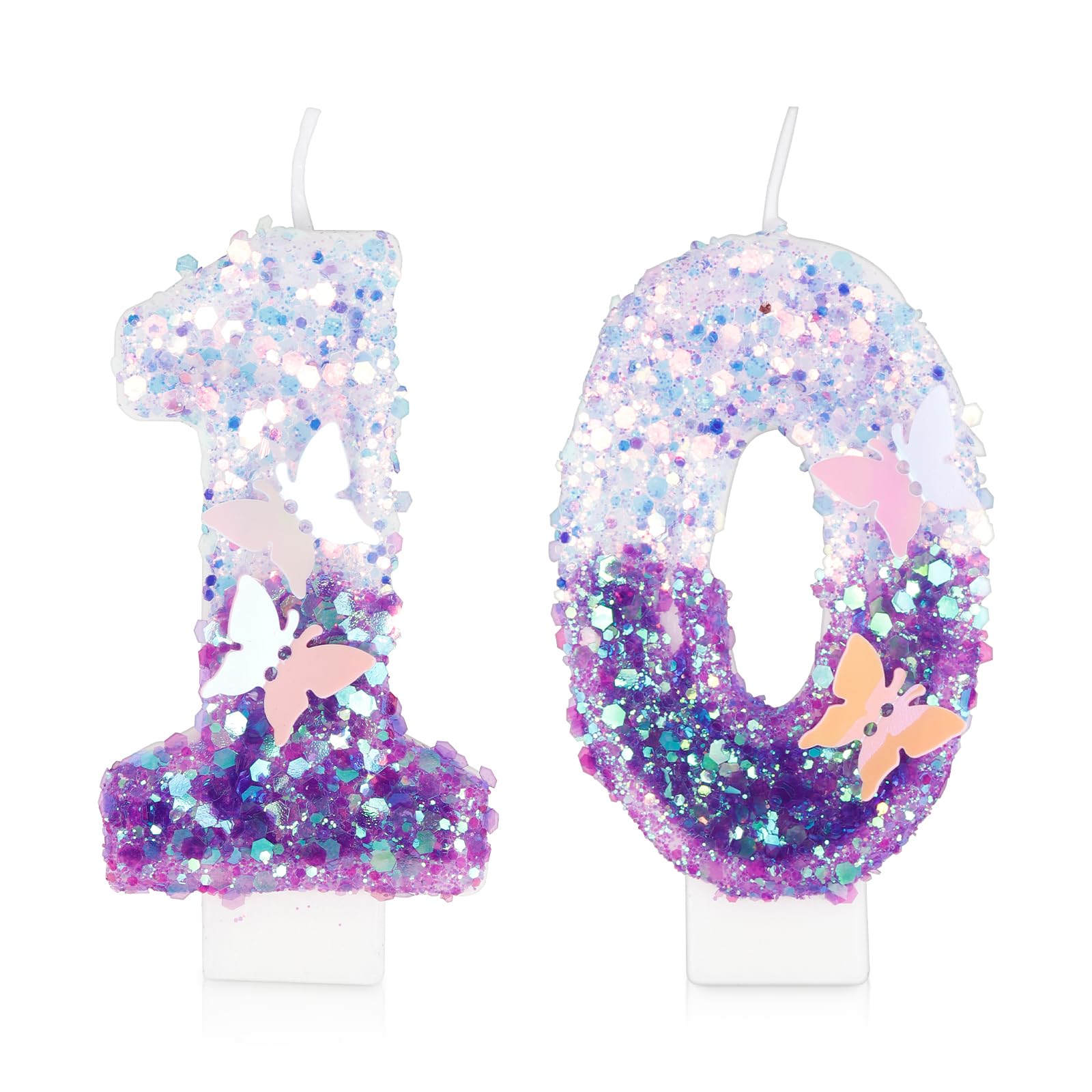 10th Birthday Candles for Women - Purple Butterfly Number 10 Cake Candle | Handmade Sequin Numeral Candle for Birthday Cakes, Wedding Toppers & Anniversary Party Decor | Perfect for 10th Birthday Celebrations, Cake Decorating & Special Occasions