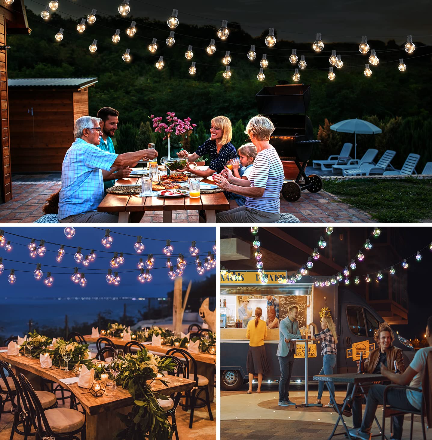 OMIKA 33Ft LED Outdoor String Lights - Waterproof G40 Patio Lights with 30+2 Bulbs (Warm White & RGB), Connectable Hanging Lights with Remote & Timer - Perfect for Garden, Porch, Yard, Party, Wedding Decorations