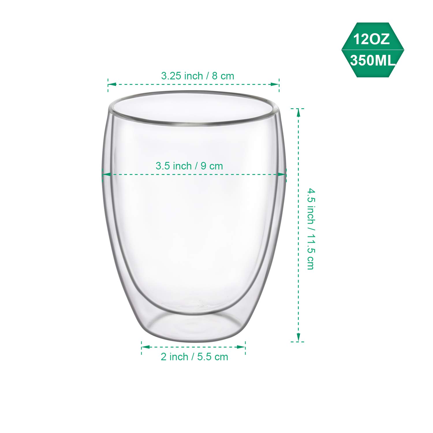 ComSaf 12oz Insulated Glass Coffee Mugs Set of 4 - Double Wall Clear Thermal Cups for Tea, Juice, Milk, Latte & Espresso - Durable Glassware Gift for Christmas, Birthday, Housewarming - Perfect for Home, Office & Cafe Use