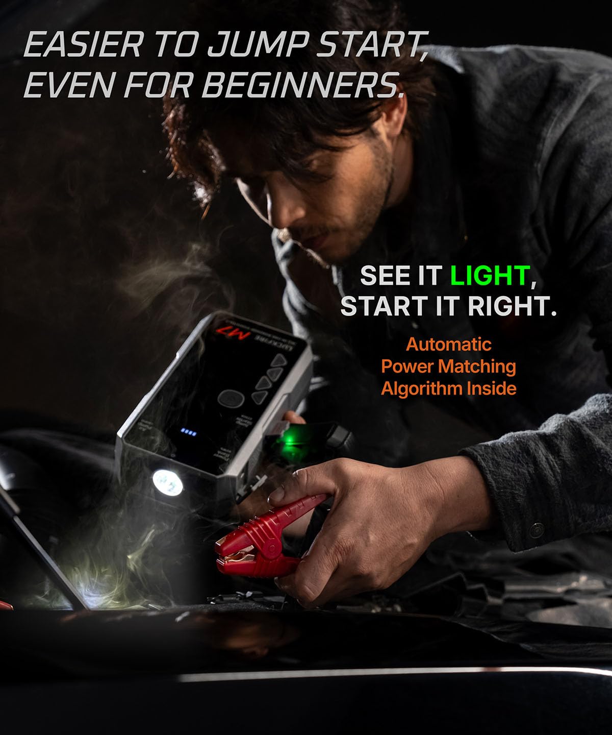 M7 All-in-One Car Battery Jump Starter with Air Compressor - 12V Portable Jump Box for 8.5L Gas/6.5L Diesel Engines, 150PSI Digital Tire Inflator, 60Wh Power Bank & LED Flashlight - Emergency Roadside Assistance for Cars, Trucks, SUVs & Motorcycles