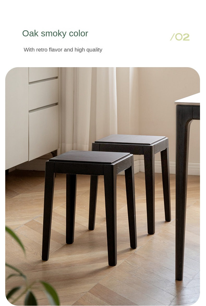 Solid Oak Wood Square Stackable Dining Stool - Sturdy & Space-Saving for Kitchen, Bar, or Dining Room