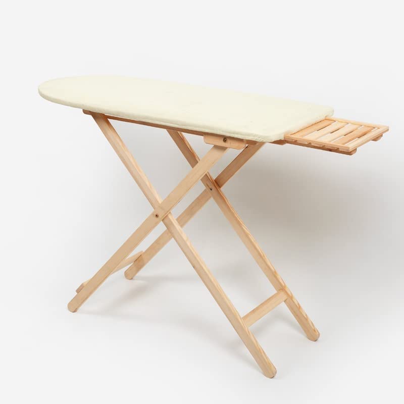 Premium Solid Wood Foldable Ironing Board with Adjustable Height - Ideal for Home, Apartment, Laundry Room & Small Spaces - Perfect for Ironing Shirts, Sleeves, Cuffs & Collars (White) | Space-Saving Home & Office Garment Care Solution