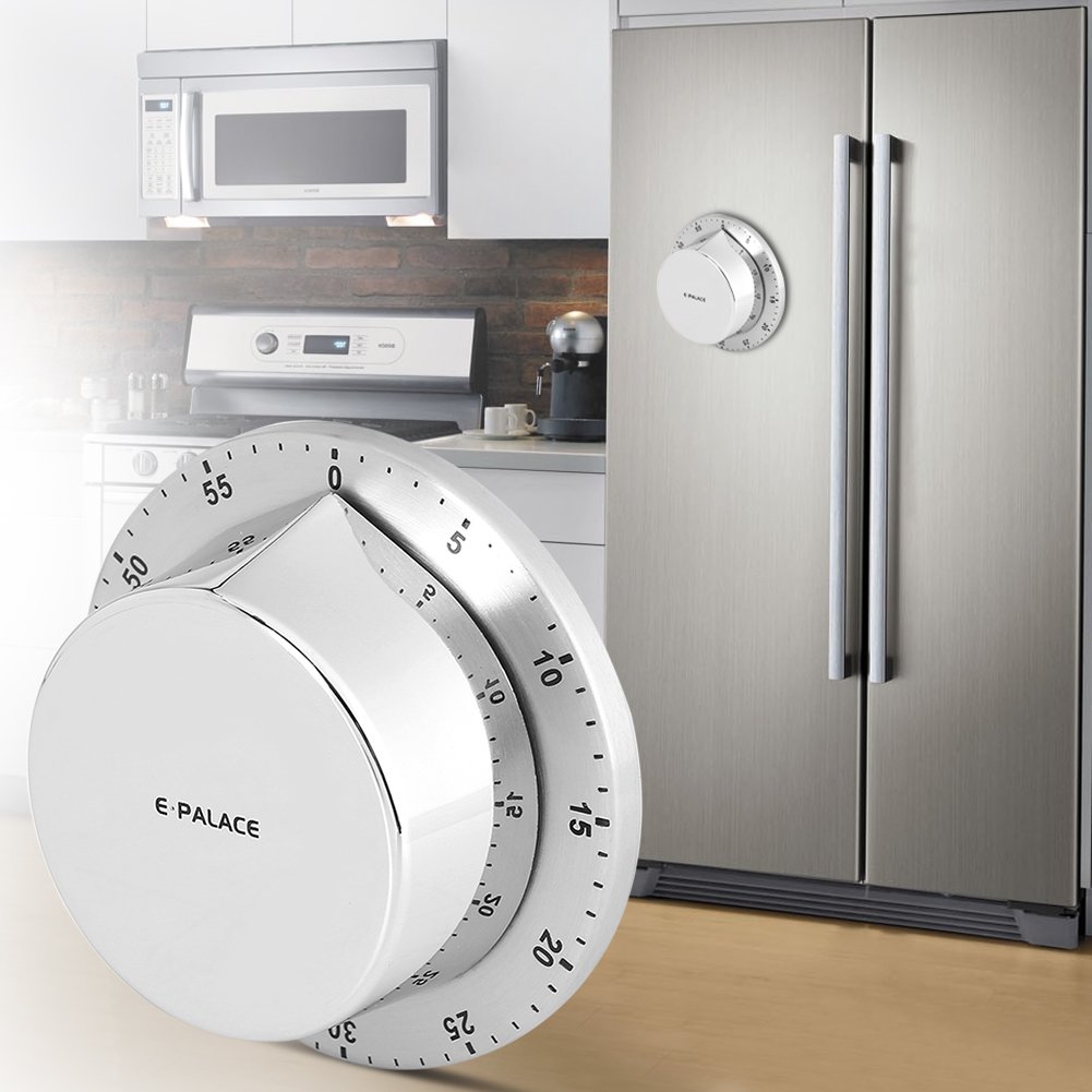 Mechanical Kitchen Timer with Alarm - No Batteries Needed, Magnetic Backing & Stainless Steel Body - Perfect for Cooking, Baking, Meal Prep & Kitchen Countdown (Silver)