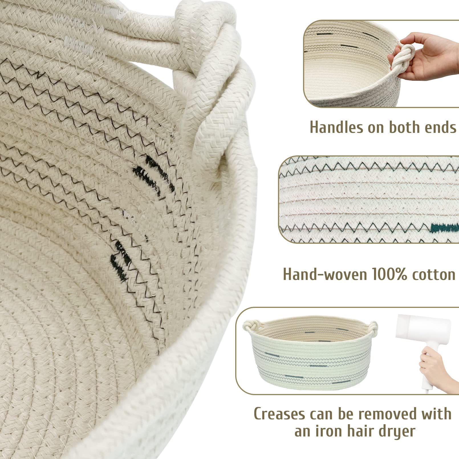 Cotton Rope Dog Toy Basket with Handle - Pet Storage Bin for Toys & Blankets - Beige