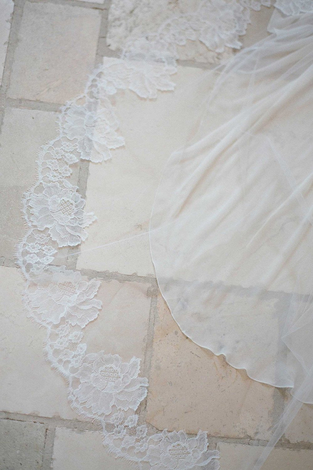 Roseline French Lace Blusher Cathedral Wedding Veil - Ivory or Off White Bridal Accessory | Style V70 for Bridal Shower, Ceremony & Photography