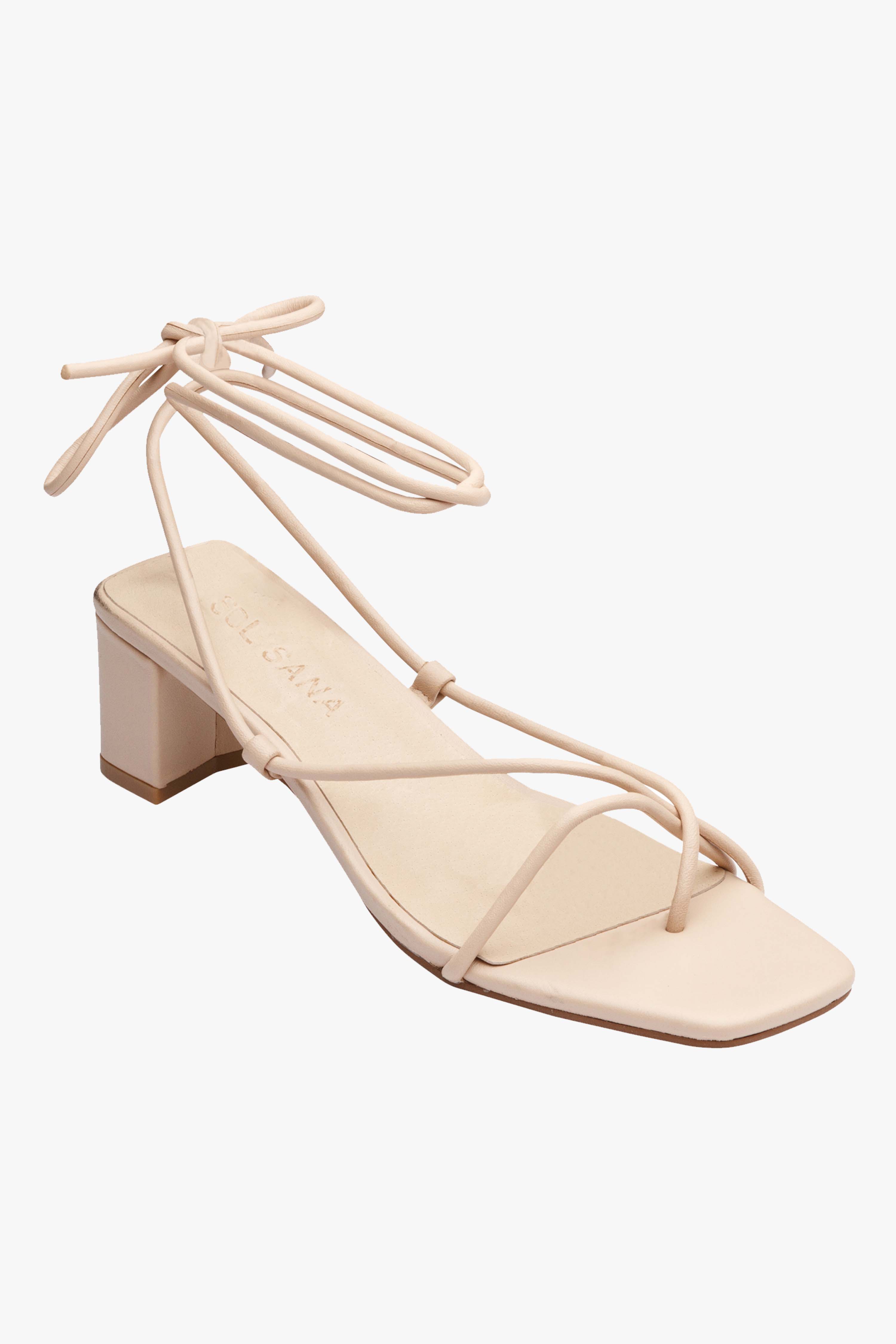 Elegant Cameo Strappy Wrap Tie Nude Leather Heels for Women - Perfect for Weddings, Parties & Evening Events