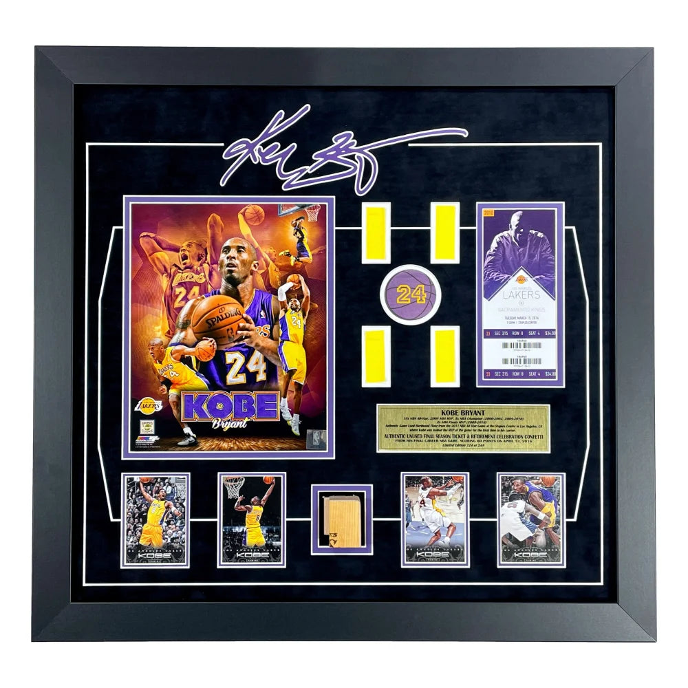 Authentic Kobe Bryant Final Lakers Game Used Floor & Confetti Memorabilia - Framed NBA Collectible with Final Season Ticket Collage | Perfect for Sports Fans, Lakers Memorabilia Collectors & Basketball Home Decor