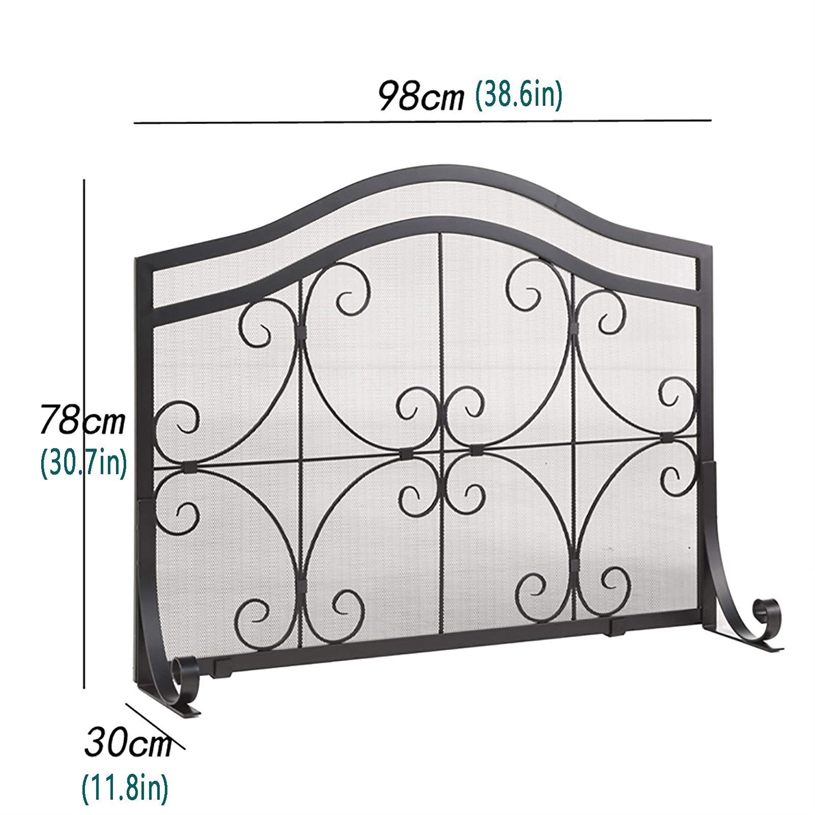 30.7 Inch Fireplace Screen - Heavy Duty Wrought Iron Spark Guard for Freestanding Fireplaces - Curved Metal Frame with Coated Finish - Perfect for Living Rooms, Patios & Outdoor Fire Pits