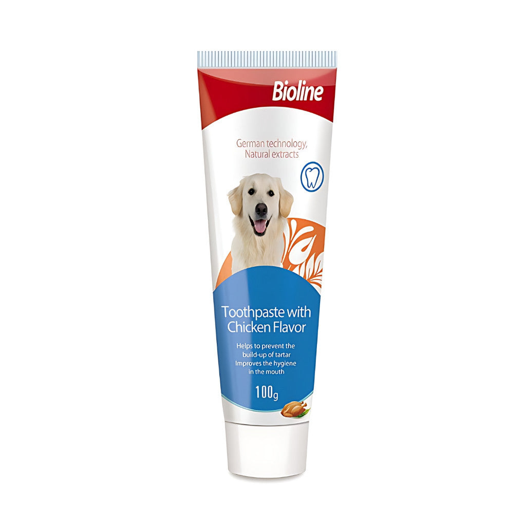 Bioline Pet Toothpaste 100g - Orange Mint Chicken Flavor for Dogs & Cats | Tartar & Plaque Prevention | Freshens Breath & Promotes Healthy Teeth | Ideal for Daily Oral Care Routine