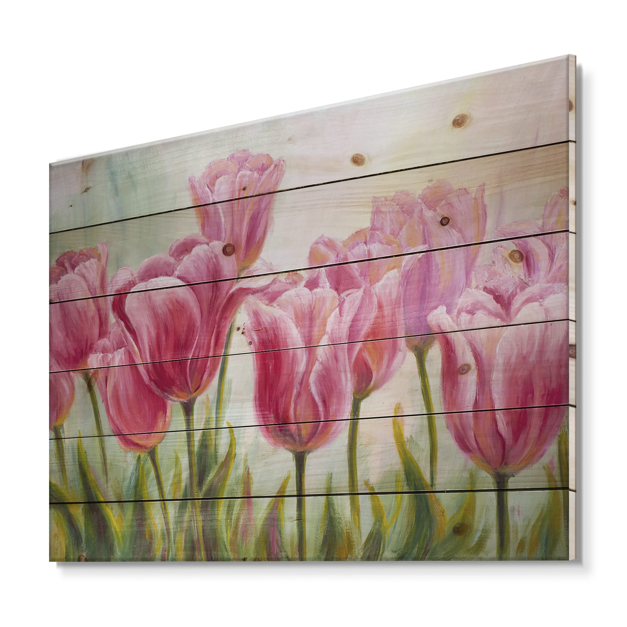 DesignQ Tulips Flowers Blossoming Traditional Wood Wall Decor - Pink Floral Wood Wall Art, Large Printed Pine Wood Panel for Home & Office Decoration | Perfect for Living Room, Bedroom, Kitchen & Office Spaces