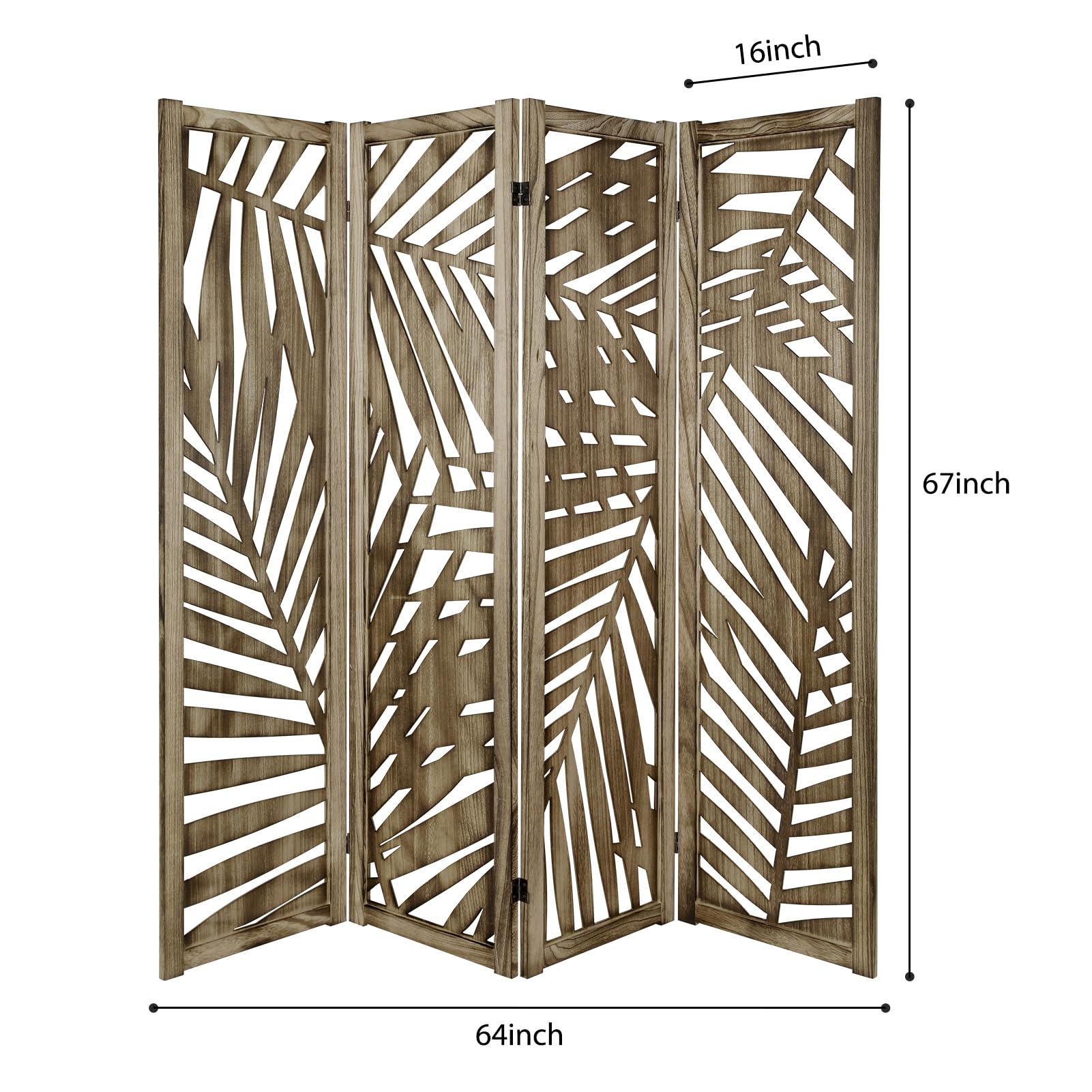 ECOMEX 4 Panel Palm Leaf Room Divider - Freestanding Partition Screen with Retro Leaf Cutout Design in Brown | Perfect for Living Room, Bedroom & Office Privacy