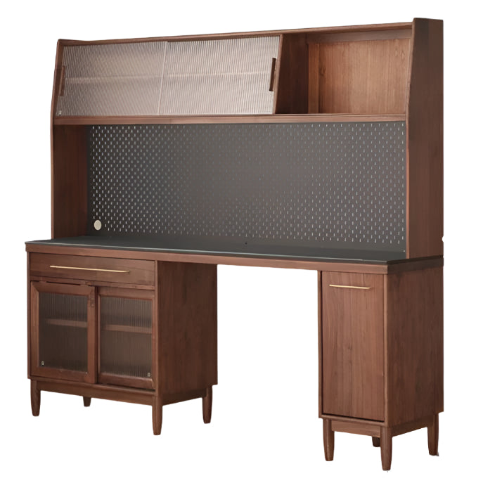 82.7x17.7x73.4 inch / 210x45x186.5 cm / Rich Dark Walnut Color / pure black rock board sideboard + upper shelf