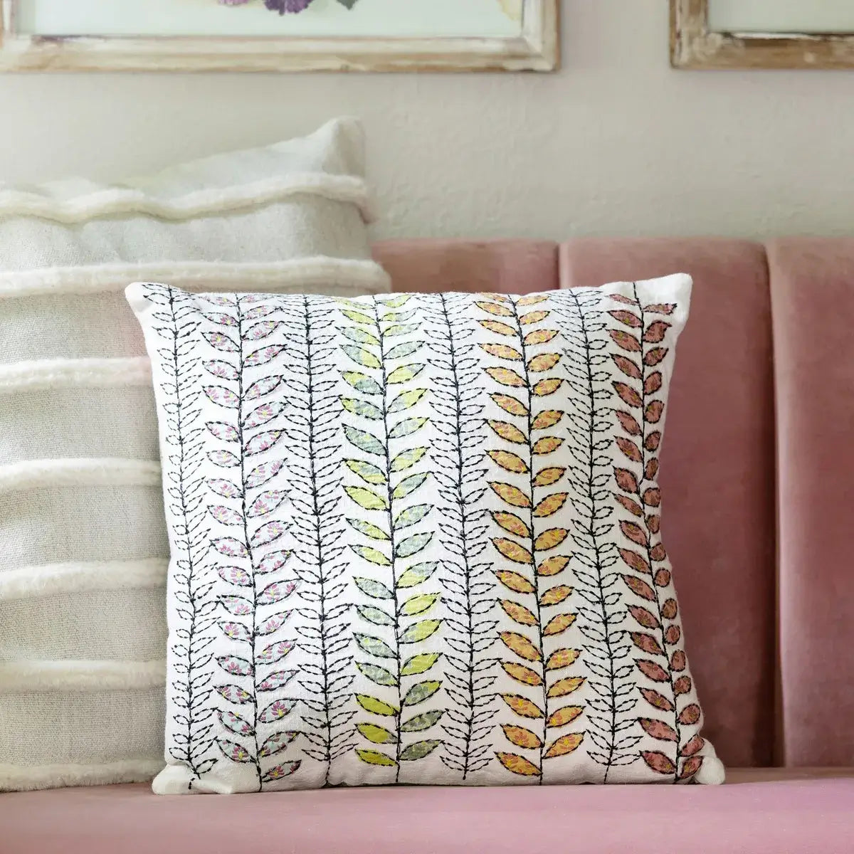Embroidered Vine Pattern Decorative Throw Pillow - Elegant Home Decor for Sofa, Bed & Living Room