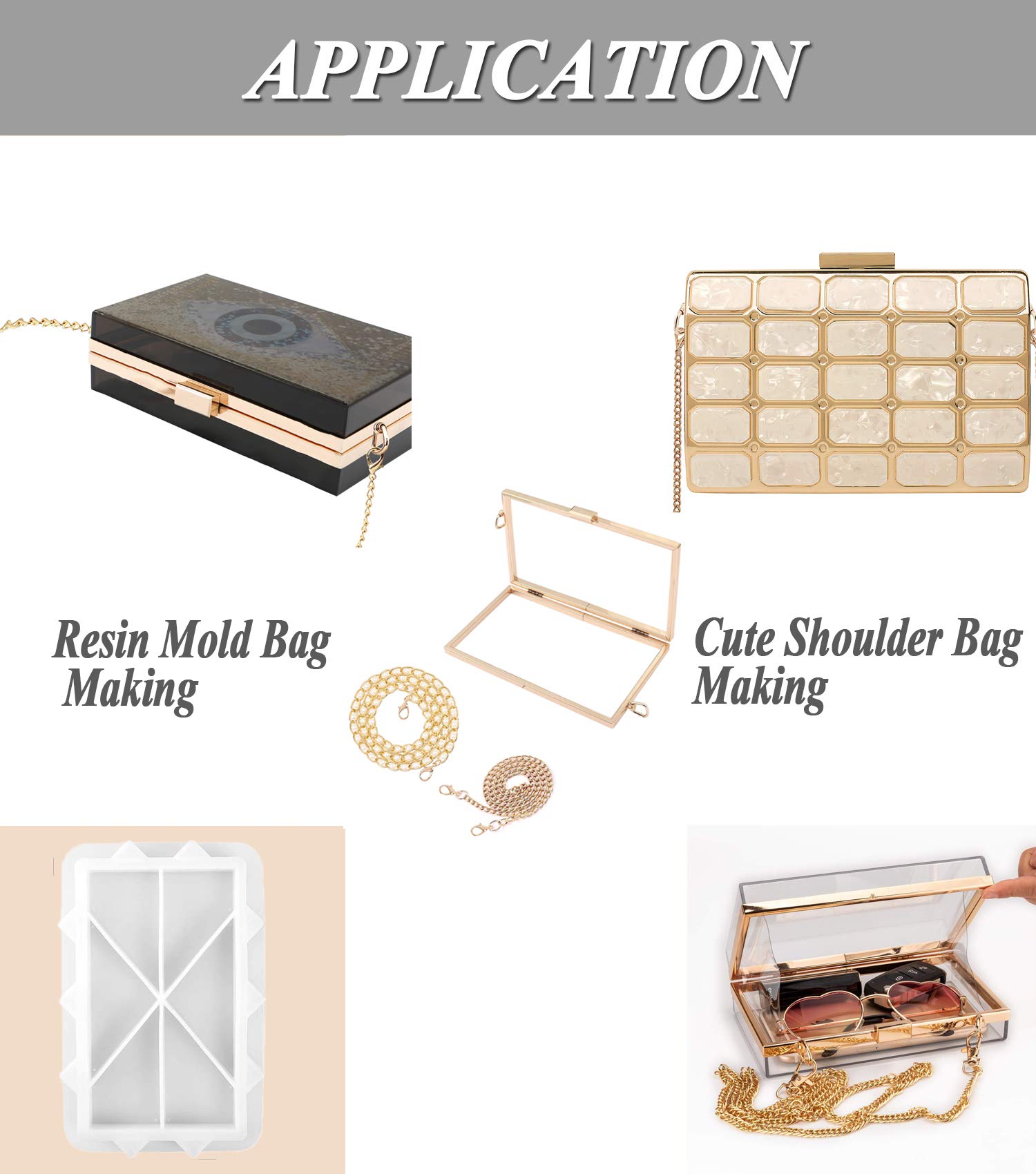 Premium Rectangular Metal Purse Frame for Resin Clutch Bags - DIY Handbag Mold Kit in Gold | Perfect for Crafting Unique Resin Purses, Evening Bags & Fashion Accessories