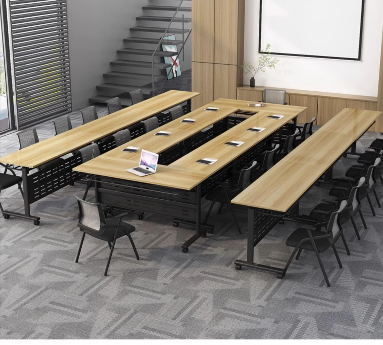 Foldable Conference Table with Wheels - Mobile Training & Seminar Table for Office, Meeting Room, Classroom - Flip Top Rolling Design (Yellow, 47×16×30in) - Perfect for Space-Saving Office Furniture, Training Sessions & Multi-Purpose Meeting Areas