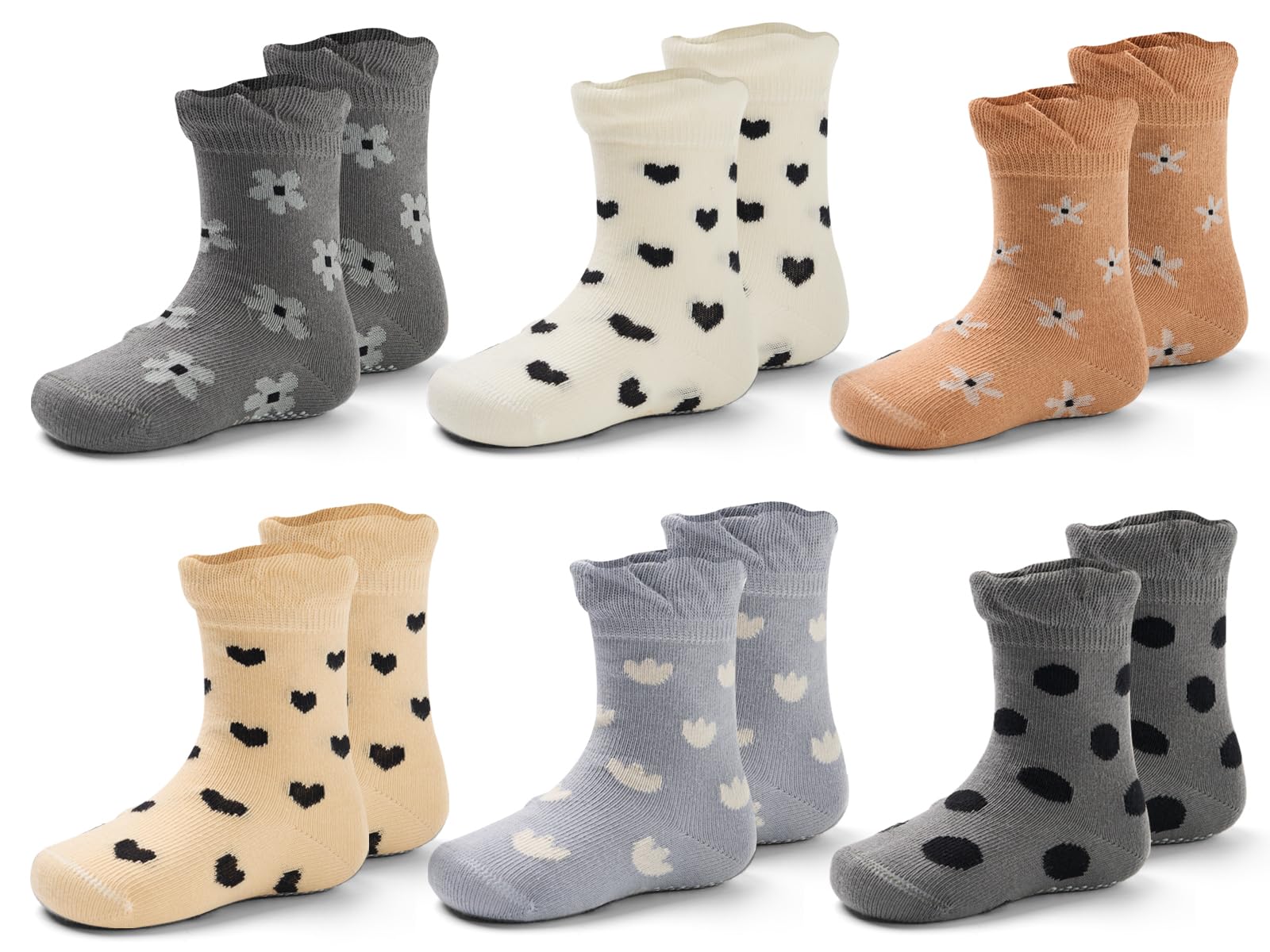 **Soft Baby Cotton Crew Socks - Non-Slip Grip Toddler Socks for Boys & Girls (6-Pack) - Perfect for Playtime, Daycare & Home**